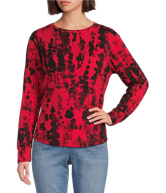 Westbound Red/Black Splatter Long Sleeve Crew Neck Pullover, Red/Black Dotted Splatter - Image 1