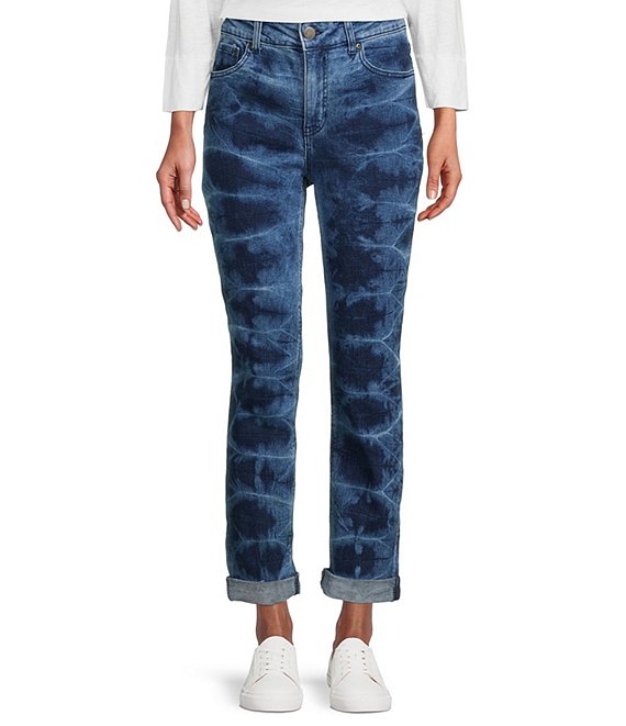 Color:Vintage Wash - Image 1 - Rolled Cuff Girlfriend High Rise Relaxed Denim Jeans