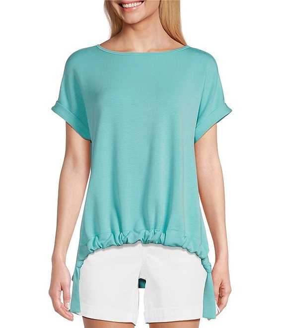 Westbound Short Sleeve Boat Neck Scrunched Waist Tie Side Top | Dillard's