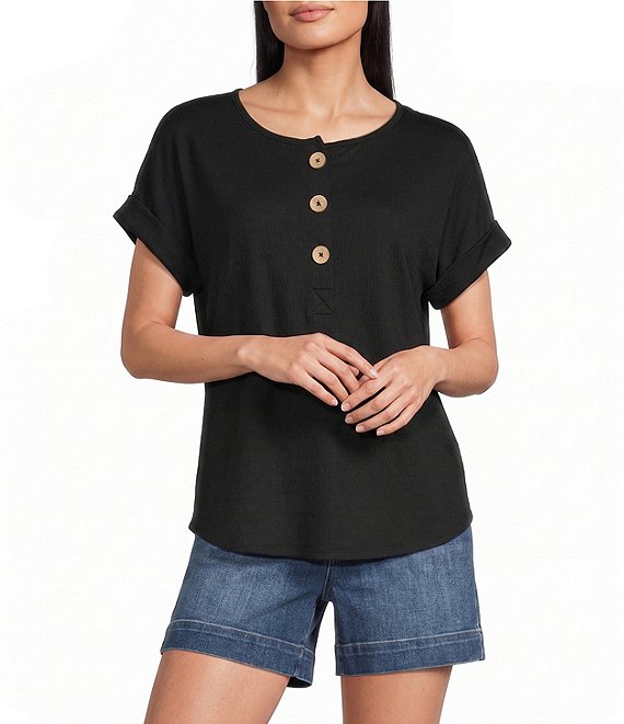 Westbound Short Sleeve Y-Neck Henley Top