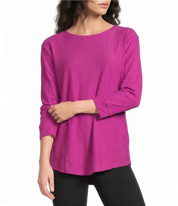 Westbound Solid 3/4 Sleeve Knit Crew Neck Top