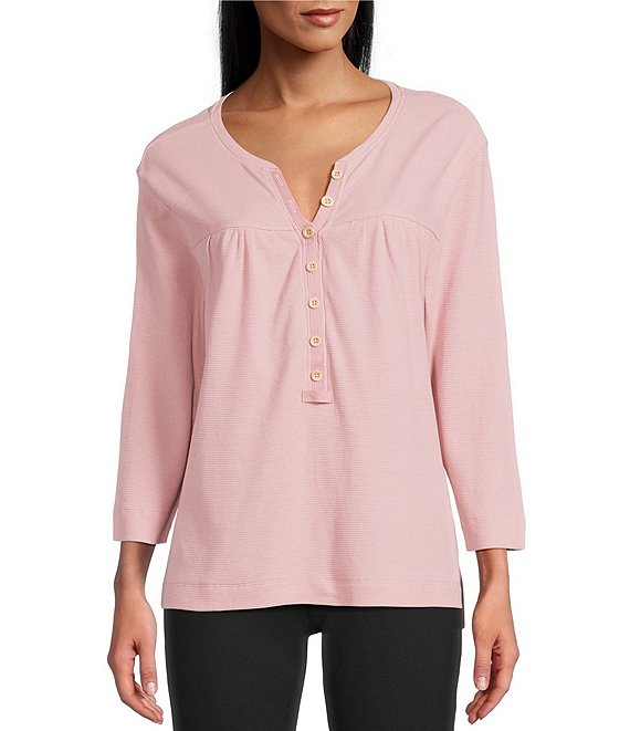 Westbound Solid Knit 3/4 Sleeve Henley Top