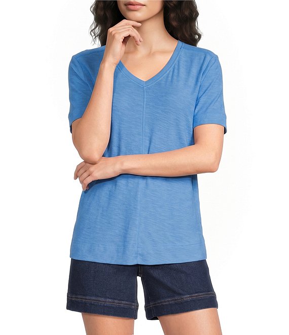 Westbound Solid Short Sleeve V-Neck Top