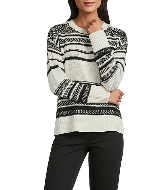 Westbound Stripe Jacquard Long Sleeve Crew Neck Sweater