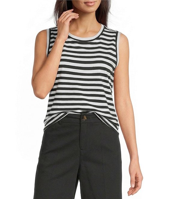 Westbound Perfect Outfit Picks Stripe Print Crew Neck Tank
