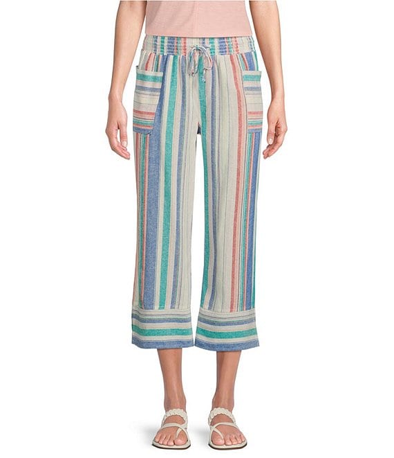 Westbound the ISLAND Bright Stripe Print Mid Rise Wide Leg Cropped ...