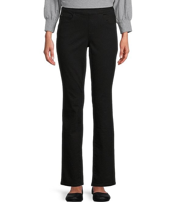 Color:Black - Image 1 - the PARK AVE fit Denim Mid Rise Straight Leg Pull-On Pants