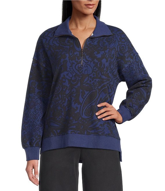 Westbound Twilight Blue Paisley Patch Long Sleeve Quarter Zip Pullover, Twilight Blue/Paisley Patch - Image 1