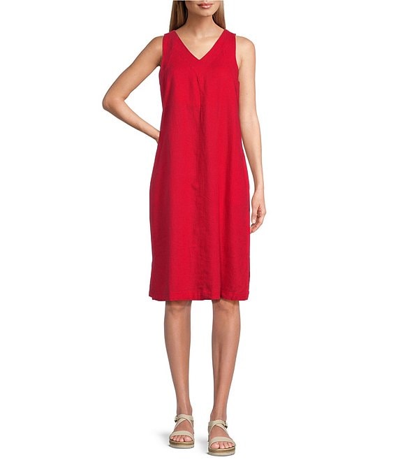 Westbound V-Neck Sleeveless Linen Blend Shift Midi Dress | Dillard's