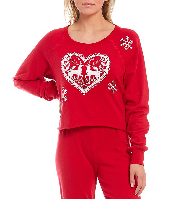 WILDFOX Comet Loves Cupid Round Neck Long Dolman Sleeve Festive Coordinating Pullover Sweater