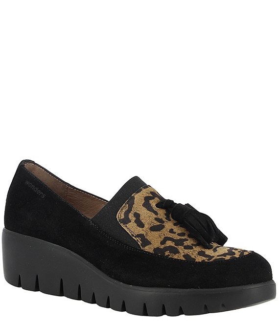 Wonders Alba Suede Leopard Print Gored Slip-On Tassel Loafers
