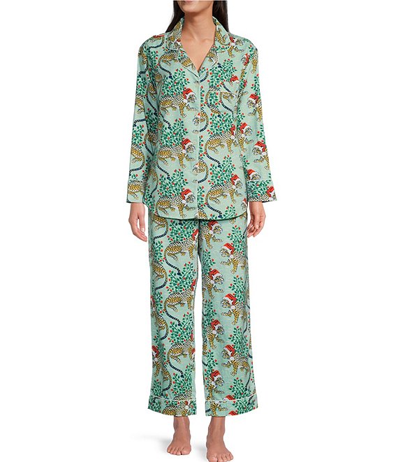 Woven Holly Jolly Bagheera Long Sleeve Notch Collar Pajama Set | Dillard's