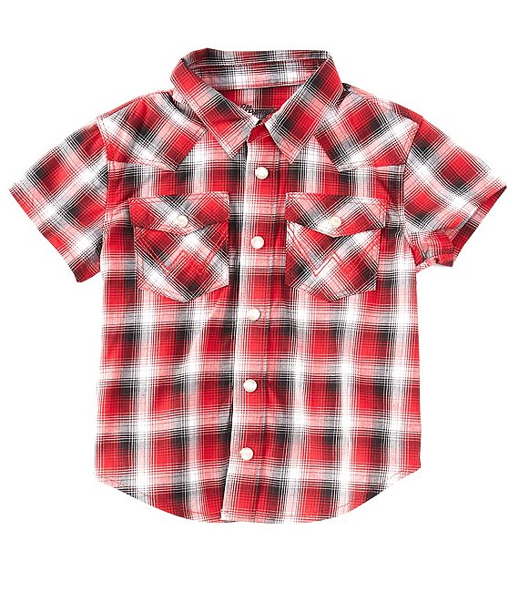 Boy's Button-Front Short-Sleeve Plaque Shirt