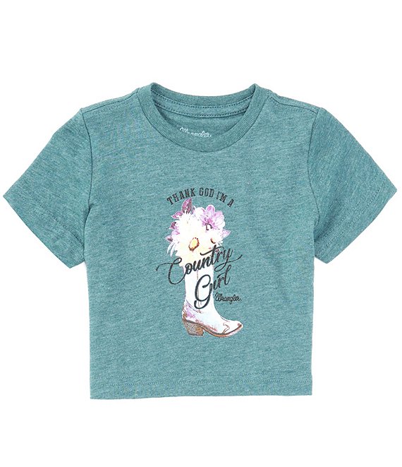 Color:June Bug Heather - Image 1 - Wrangler® Baby Girls Newborn-24 Months Short Sleeve Thank God I'm A Country Girl T-Shirt