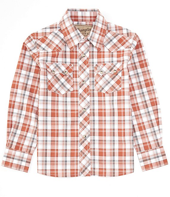 Wrangler Retro Boys Plaid Long Sleeve Snap Shirt - Size: XL