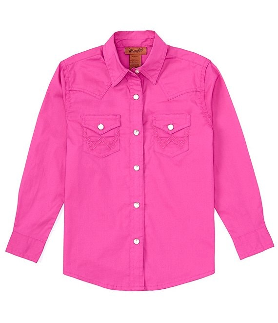 Wrangler® Big Girls 7-18 Long Sleeve Solid Western Snap Shirt | Dillard's