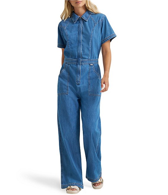 Wrangler Garage Point Collar Short Sleeve Denim Coverall