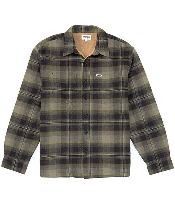 Wrangler® Relaxed Fit Long Sleeve Faux-Sherpa-Lined Plaid Shirt Jacket ...