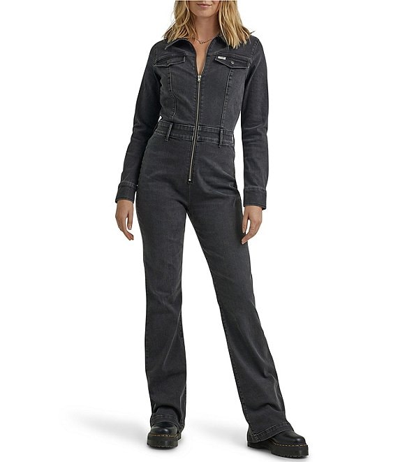 Wrangler Retro Denim Front Zip Long Sleeve Catsuit Jumpsuit | Dillard's