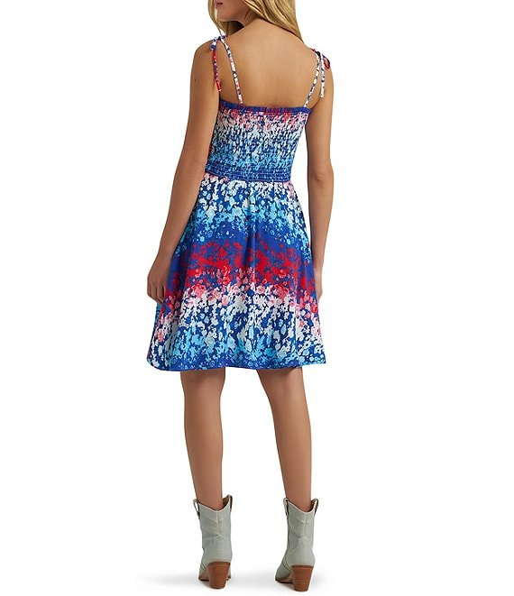 Wrangler Women's Retro Americana Tie Smocked Dress - Blue - XL