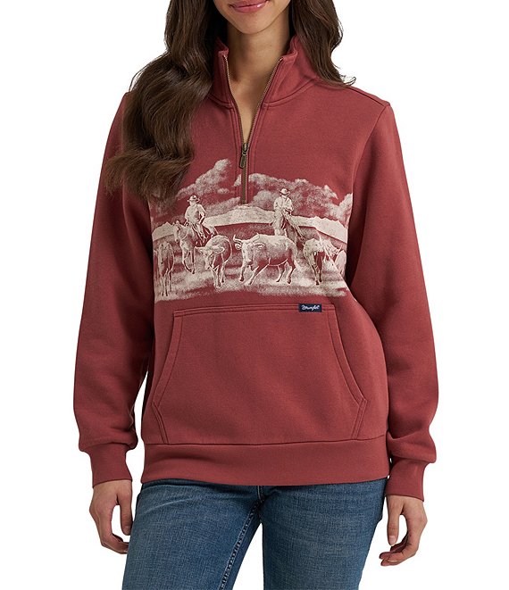Wrangler Wild West Mock-Neck Quarter-Zip Sweatshirt