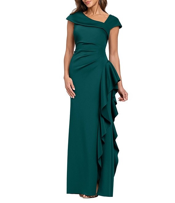 Rory Techno Scuba Asymmetrical Side Ruffle Dress