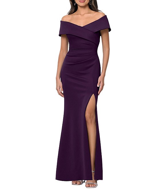 Xscape Long Tech Scuba Rouched Dress