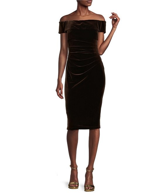 Xscape off the shoulder best sale velvet dress