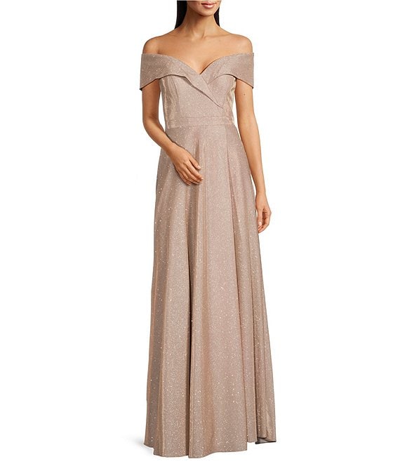 High Slit Pleated Glitter Gown ...