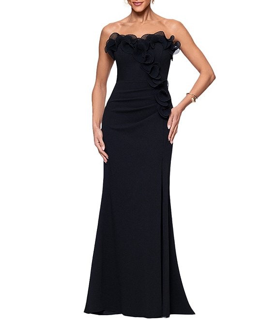 Xscape Petite Size Strapless Sweetheart Neck Ruffle Hem Long Dress