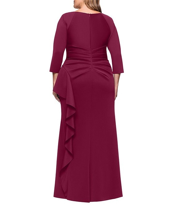 Xscape Plus Size V-Neck Long Sheath Dress - Wine