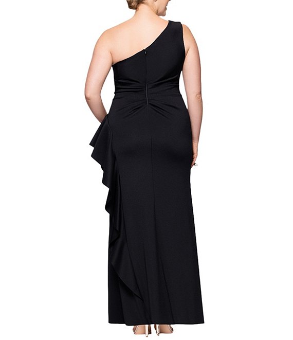 Xscape Plus Size One Shoulder Side Ruffle Scuba Crepe Gown | Dillard's