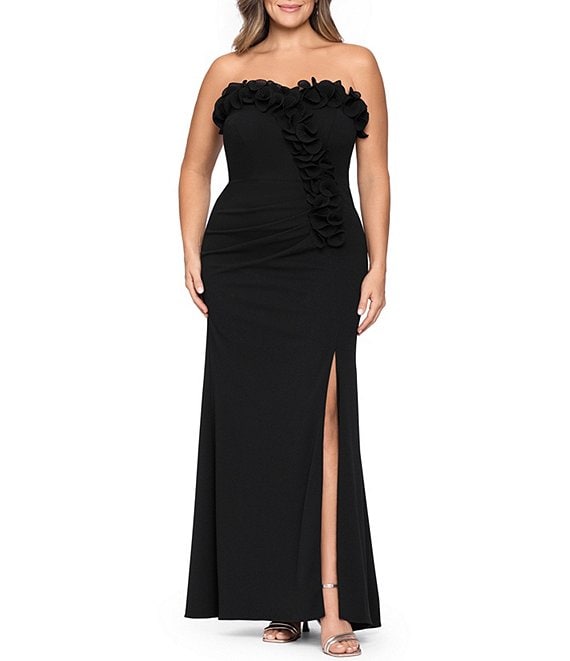 Xscape Plus Size Scuba Strapless Sleeveless Flower Detail Gown