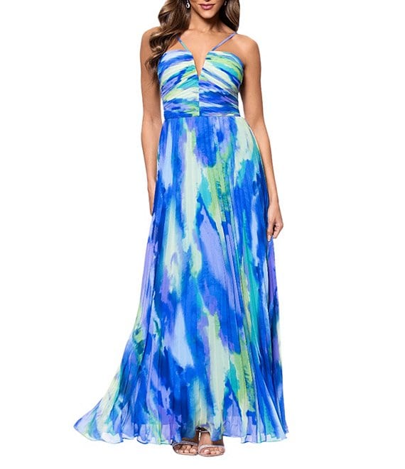 ONE33 Social | The Perry | Plunging Pleated Printed Chiffon
