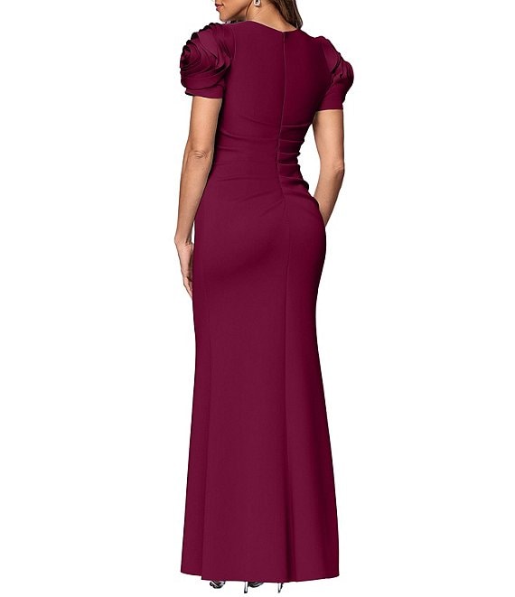 cap sleeve burgundy dress Xscape Rosette Short Ruched Back Sheath Gown Size:XS-US 0 Embrace timeless elegance with H&M Muslin Beach Dress #hotseller