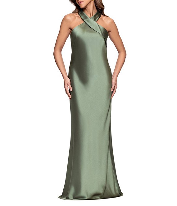 Francesca Satin Halter Tie Neck Dress