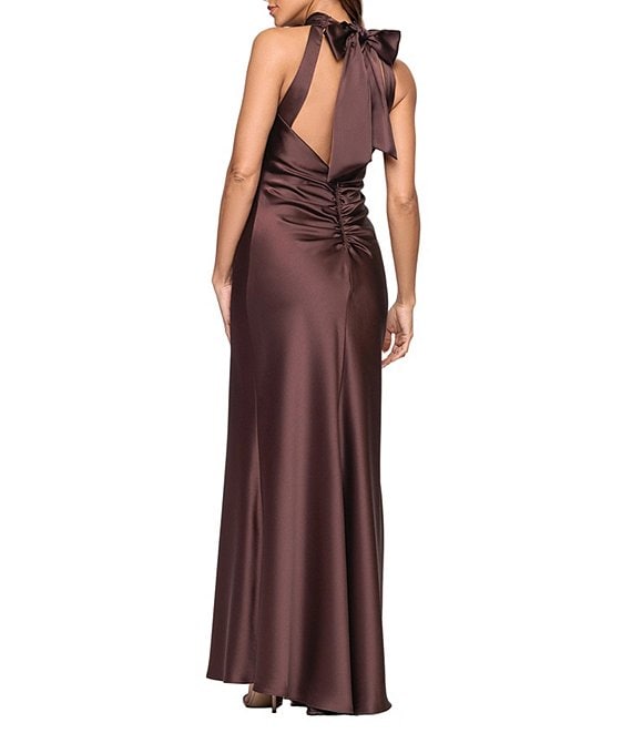 xscape halter dress Satin Bow Tie Back Sleeveless Sheath Gown Formal gown