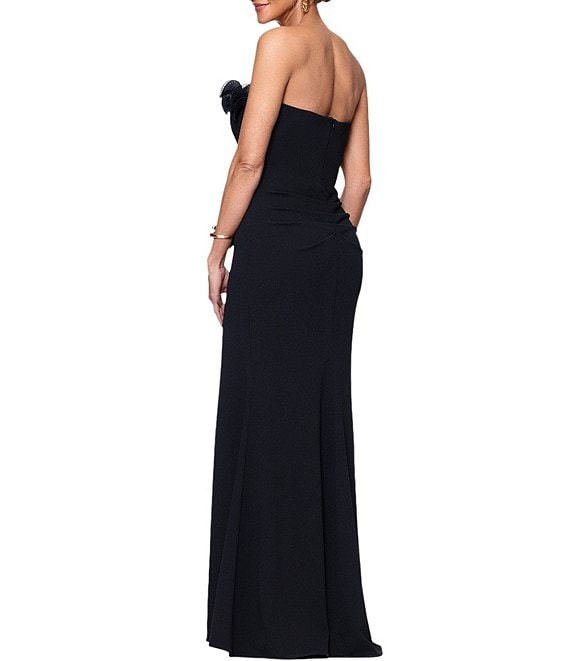 strapless and backless dress Stacees 2026 Dark Green Prom with Beaded Corset High Slit length skirt is crafted from smooth silk Xscape Women's Strapless Maxi Dress