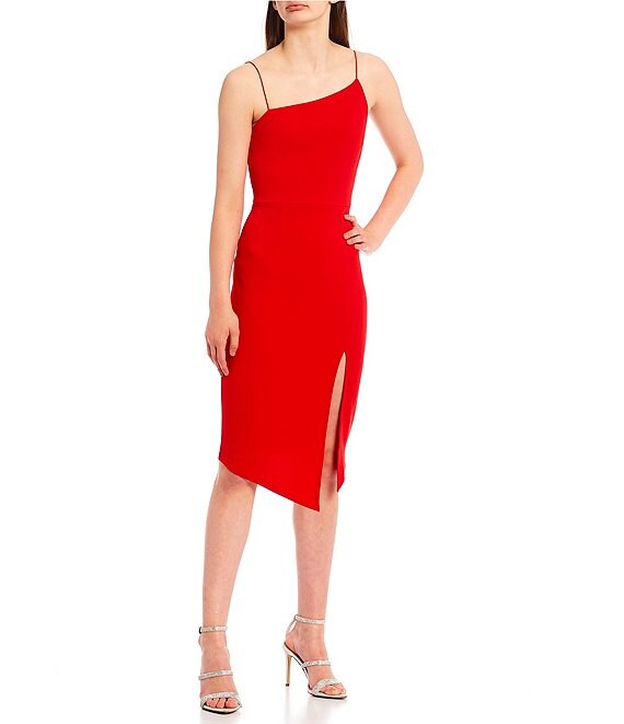 Color:Red - Image 1 - Asymmetrical Side Slit Midi Dress