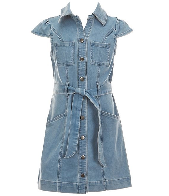 Xtraordinary Big Girls 7-16 Cap-Sleeve Tie-Waist A-Line Denim Dress ...