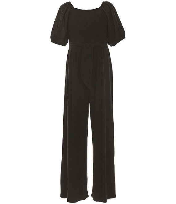 Color:Black - Image 1 - Big Girls 7-16 Elbow Sleeve Square Neck Jumpsuit