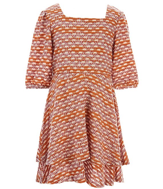 Color:Camel/Brown - Image 1 - Big Girls 7-16 Elbow-Sleeve Textured-Sweater-Knit Fit-And-Flare Dress