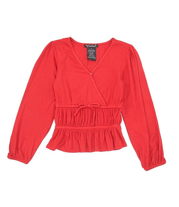 Color:Red - Image 1 - Big Girls 7-16 Long-Sleeve Cinched Top