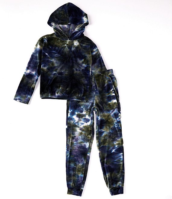 Color:Olive - Image 1 - Big Girls 7-16 Long Sleeve Tie Dye Hoodie with Joggers 2-Piece Matching Set