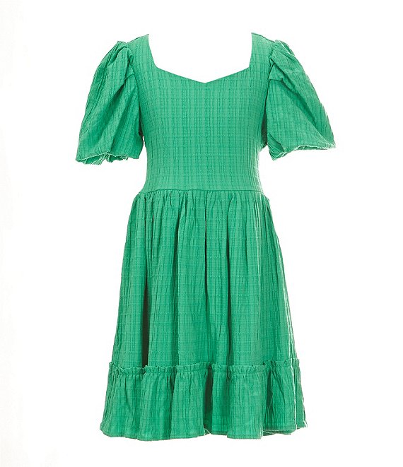 FLORAL GREEN SHORT-SLEEVED REGULAR FLARED DRESS, CHILD FLORAL GREEN SHORT-SLEEVED REGULAR FLARED DRESS, CHILD
