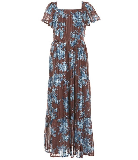 Xtraordinary Big Girls Short Sleeve Floral Print Maxi Dress