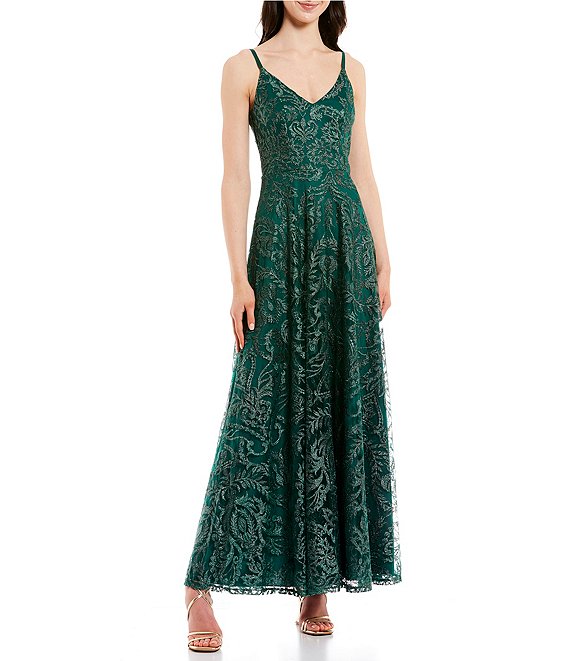 Xtraordinary Glitter Lace V-Back Long Dress | Dillard's