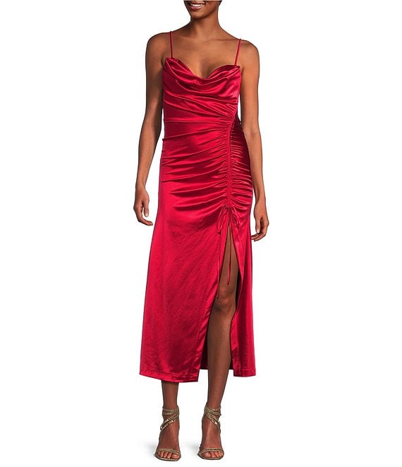 Satin cowl neck midi slip outlet dress