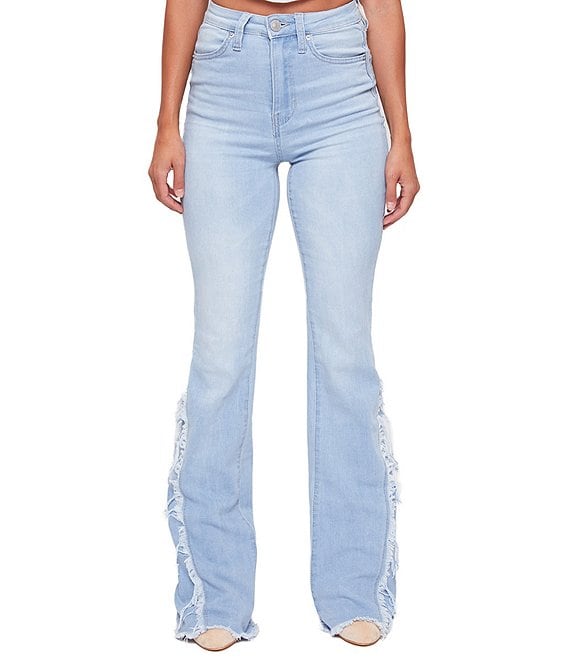 YMI Jeanswear High Rise Fray Side Flare Jeans