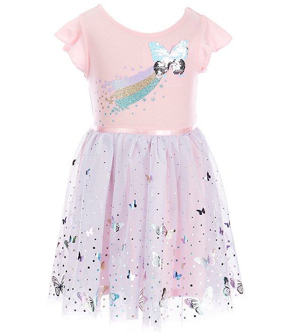 Zunie Little Girls 4-6X Flutter Sleeve Glittered Sequin Butterfly ...